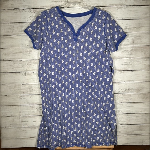 Dreams & Co Cotton Nightgown Purple Snowman Night Shirt Gown Plus Sz 1X 22/24 - Picture 1 of 9